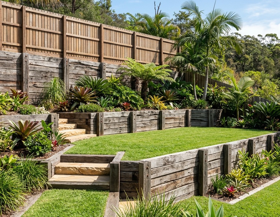 Sleeper Retaining Wall & Fence